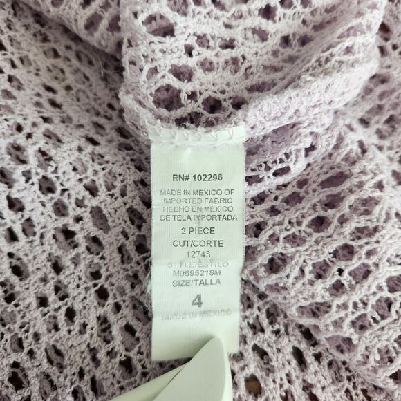 Y2K Purple Lavender Crochet Tie Front Cardigan Bell Sleeve Open Knit Top S - Picture 6 of 7